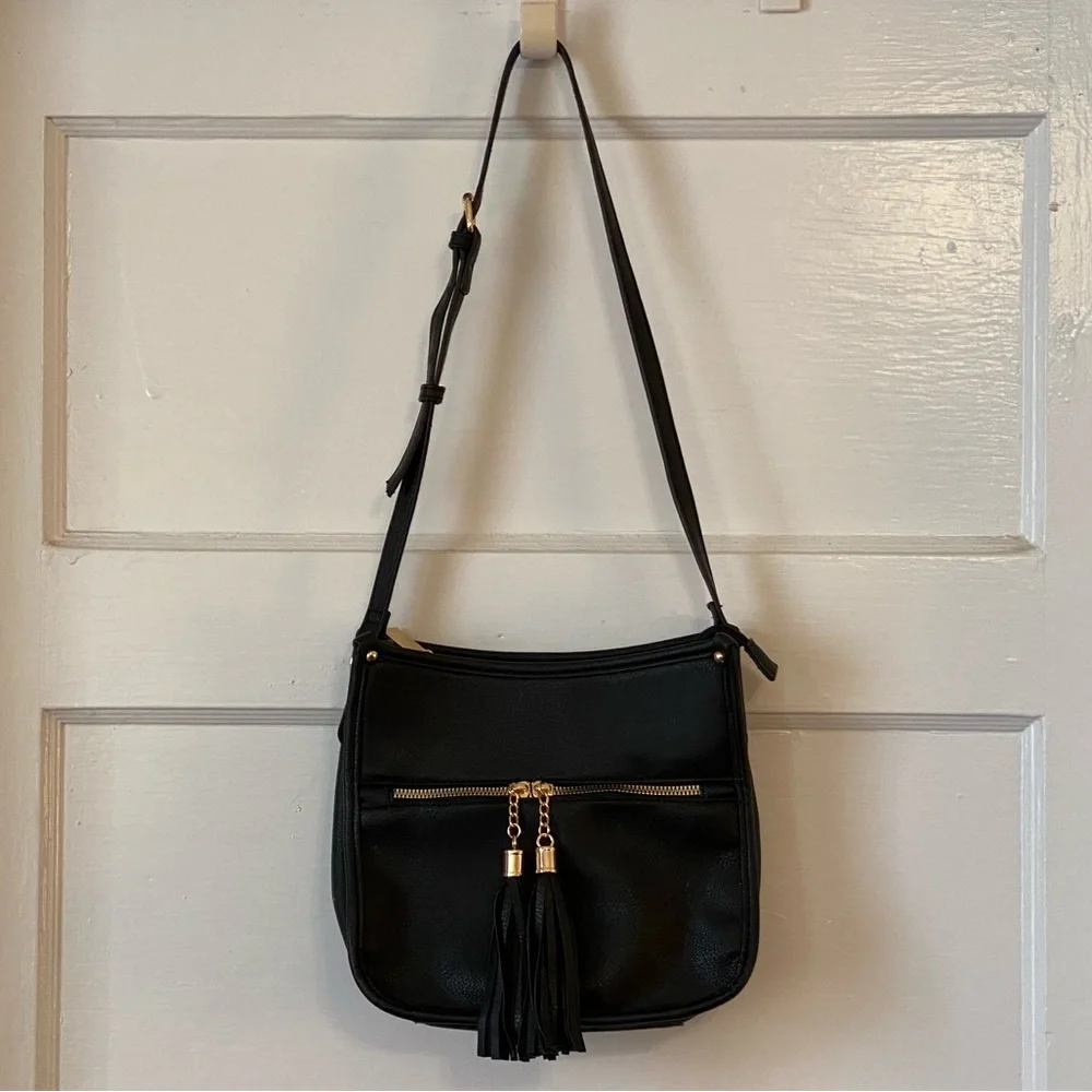 Black Small Shoulder Bag Purse with Tassels
